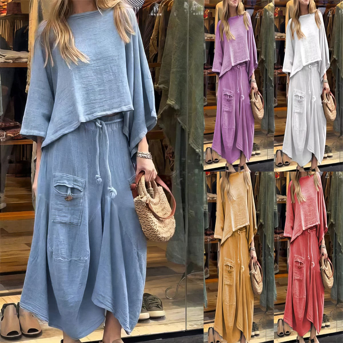 Elaine - Two Piece Skirt Set Loose Batwing Sleeve