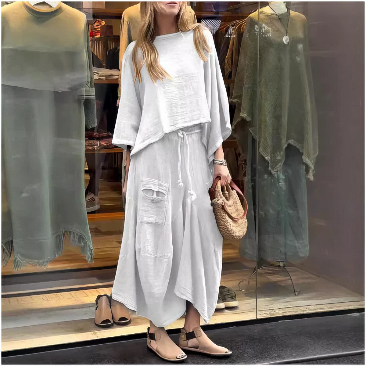 Elaine - Two Piece Skirt Set Loose Batwing Sleeve