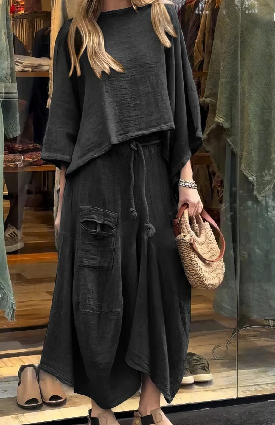 Elaine - Two Piece Skirt Set Loose Batwing Sleeve
