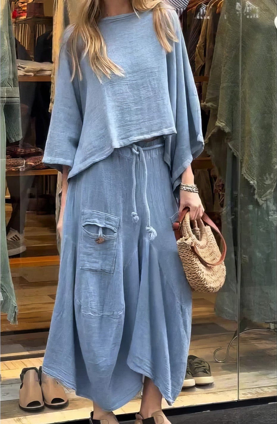 Elaine - Two Piece Skirt Set Loose Batwing Sleeve