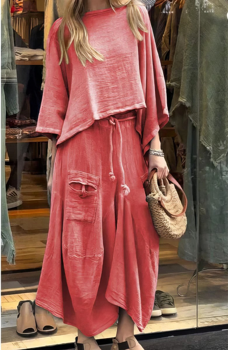 Elaine - Two Piece Skirt Set Loose Batwing Sleeve