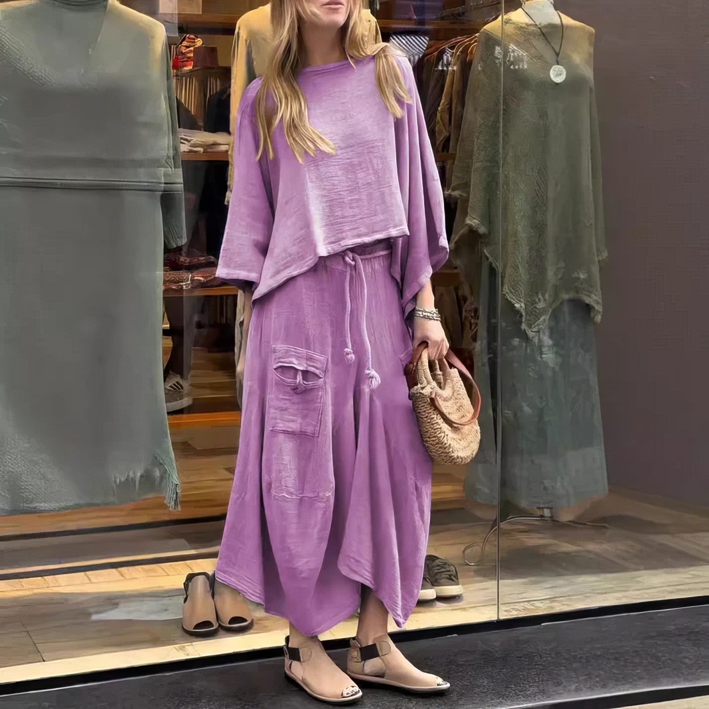 Elaine - Two Piece Skirt Set Loose Batwing Sleeve