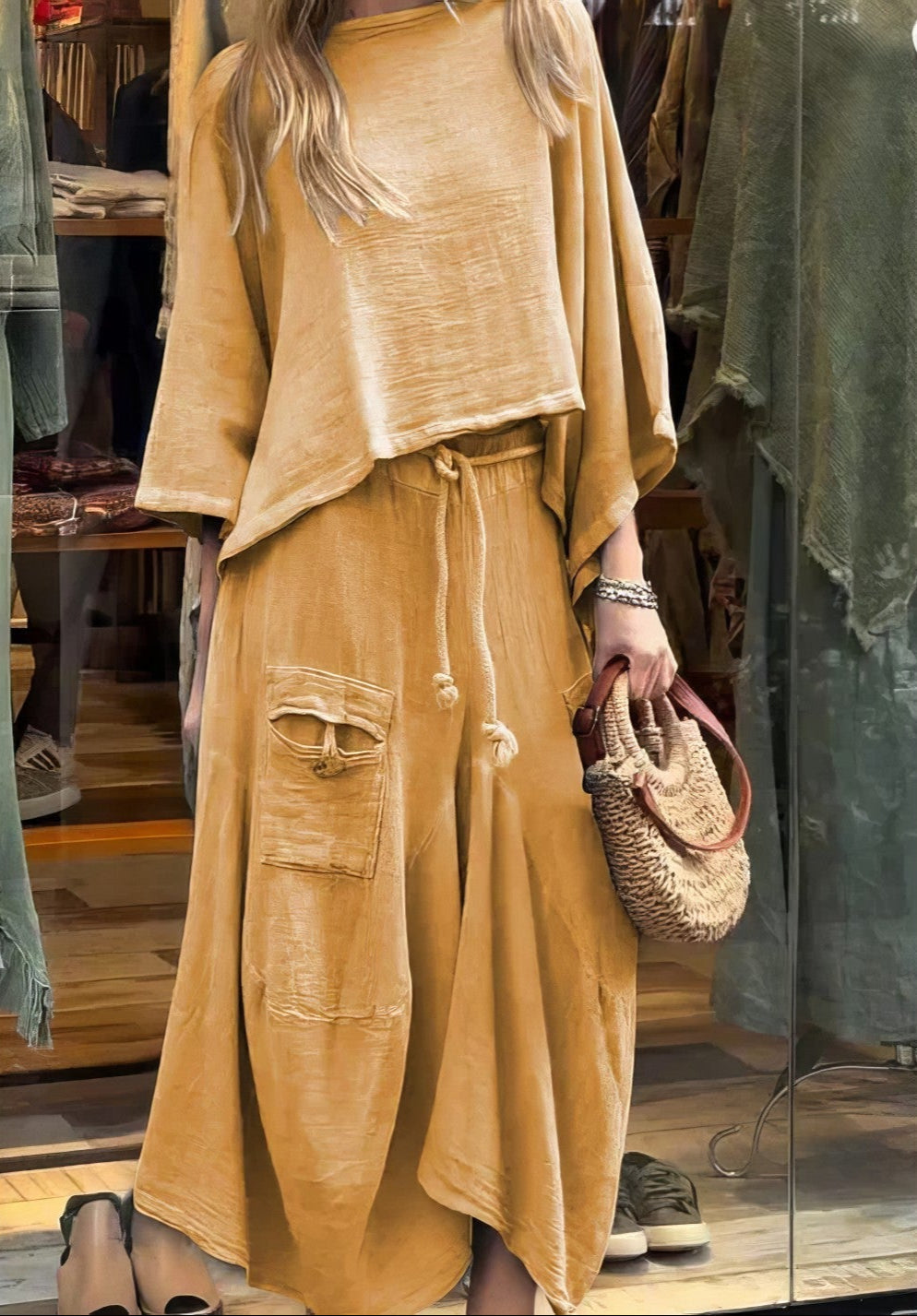 Elaine - Two Piece Skirt Set Loose Batwing Sleeve