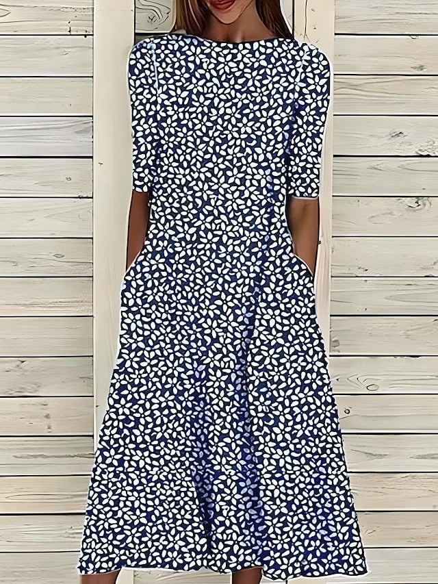 Kwanza | Floral Print Midi Dress Short Sleeves